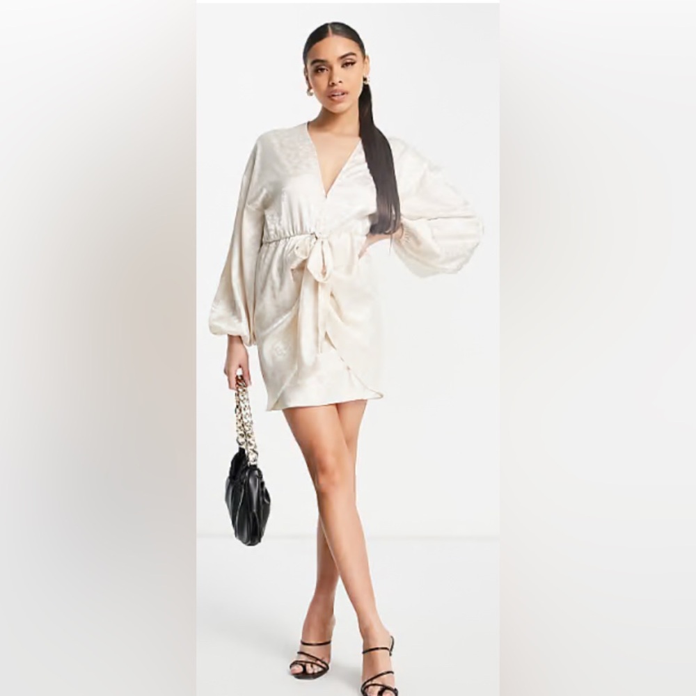 ASOS Elegant Cream/Pearl Wrap Dress